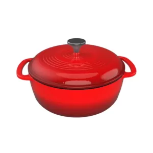 Classic Cuisine 6 qt. Round Cast Iron Nonstick Casserole Dish in Red with Lid