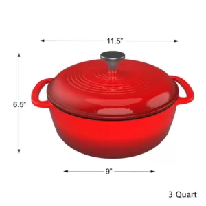 Classic Cuisine 3 qt. Round Cast Iron Nonstick Casserole Dish in Red with Lid