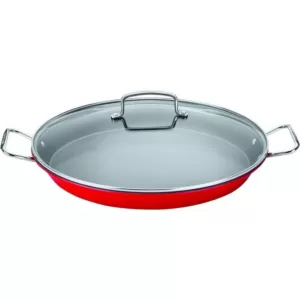 Cuisinart 15 in. Stainless Steel Nonstick Grill Pan in Red with Glass Lid