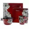 Elama Winter Bloom 16-Piece Asian Inspired Red Earthenware Dinnerware Set (Service for 4)