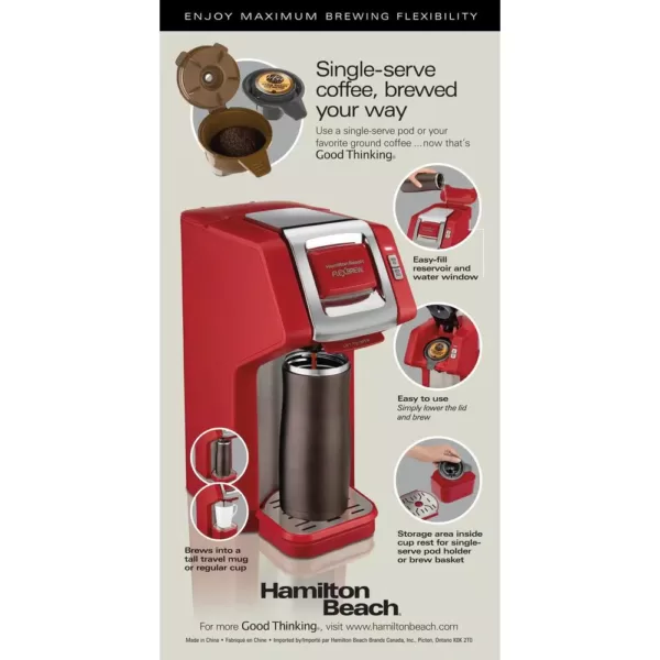 Hamilton Beach 1-Cup Red FlexBrew Coffee Maker