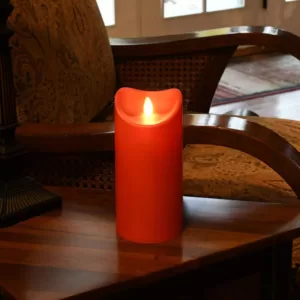 LUMABASE 7 in. Red Battery Operated Pillar Candle with Moving Flame