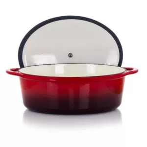 MegaChef MegaChef 7 Qt. Oval Enameled Cast Iron Casserole in Red