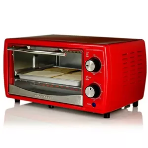 Ovente 700-Watt 4-Slice Red Electric Toaster Oven with Timer Knob and Tempered Glass Door Cool-Touch Handle, Includes LED Light