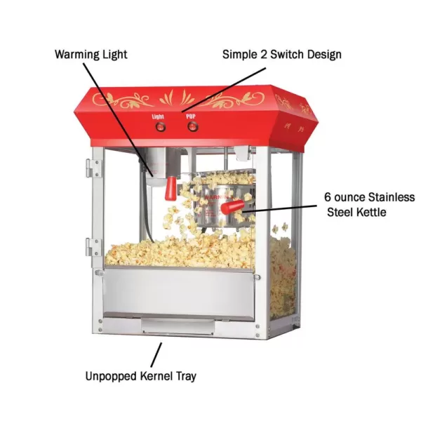 Great Northern 6106 Great 6 Oz. Northern Popcorn Red Foundation Top Popcorn Popper Machine