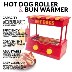 Nostalgia Red 8-Hot Dog Roller and 6-Bun Warmer