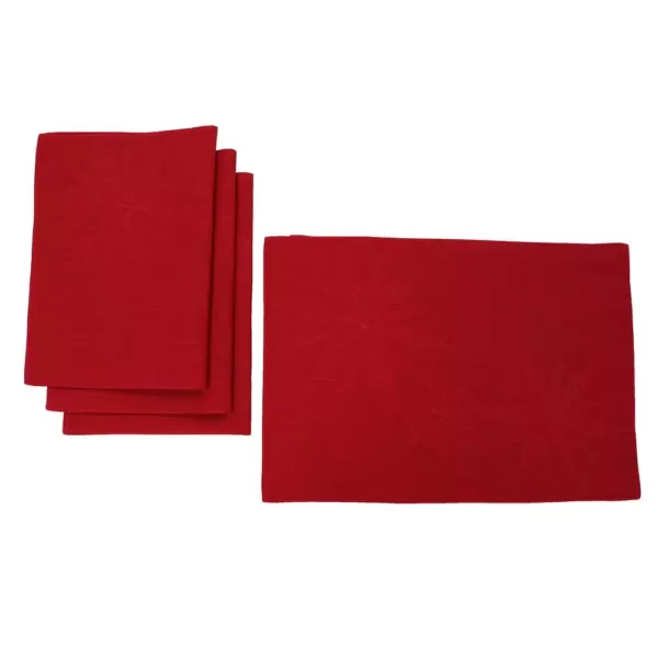 Manor Luxe 14 in. x 20 in. Red Magical Snowflakes Crewel Embroidered Christmas Placemats (Set of 4), Polyester