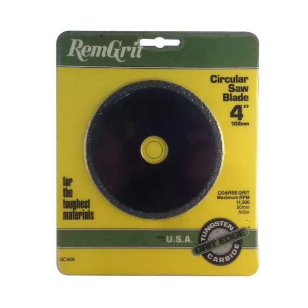 RemGrit 4 in. Diameter 25/32 in. Arbor Coarse Grit Carbide Grit Circular Saw Blade