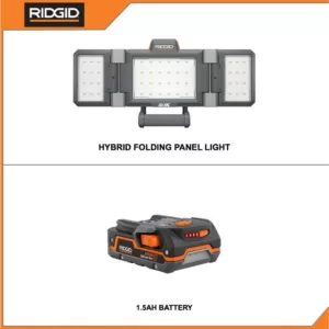 RIDGID 18-Volt Cordless Hybrid Folding Panel Light with 1.5 Ah Lithium-Ion Battery