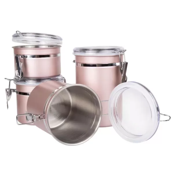 Creative Home Rose Gold Stainless Steel Canister, Storage Container with Air Tight Lid and Locking Clamp (Set of 4)