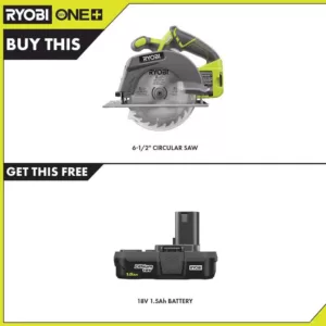 RYOBI 18-Volt ONE+ Cordless 6-1/2 in. Circular Saw with 1.5 Ah Compact Lithium-Ion Battery