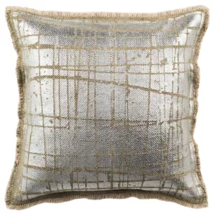 Safavieh Metallic Grid Silvery-Moss Solid Down Alternative 20 in. x 20 in. Throw Pillow