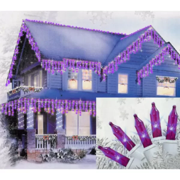 Sienna Set of 100 Purple Mini Icicle Christmas Lights - White Wire