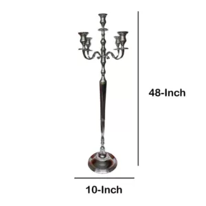 Benjara 48 Inches Silver Handcrafted 5 Arms Aluminum Candelabra with Fluted Top