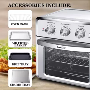Boyel Living 19 Qt. Silver Stainless Steel Air Fryer Toaster Oven with Roast, Bake, Broil, Reheat, Accessories & Recipes Included