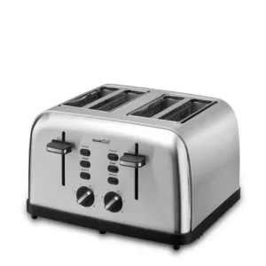 Boyel Living 1500 W 4-Slice Silver Wide Slot Toaster with Dual Control Panels