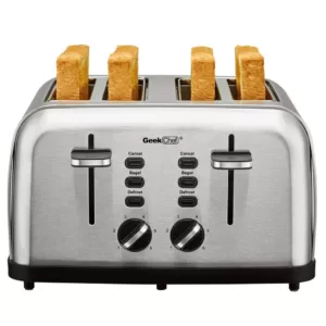 Boyel Living 1500 W 4-Slice Silver Wide Slot Toaster with Dual Control Panels