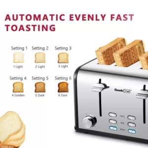 Boyel Living 1650 W 4-Slice Silver Wide Slot Toaster with Dual Control Panels of Bagel, Defrost and Cancel Function