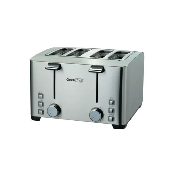 Boyel Living 1500 W 4-Slice Silver Wide Slot Toaster with 6 Bread Shade Settings and Removable Crumb Tray