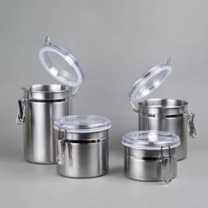 Creative Home Set of 4 Pieces Stainless Steel Canister Container Set with Air Tight Lid and Locking Clamp