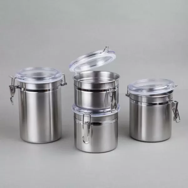 Creative Home Set of 4 Pieces Stainless Steel Canister Container Set with Air Tight Lid and Locking Clamp