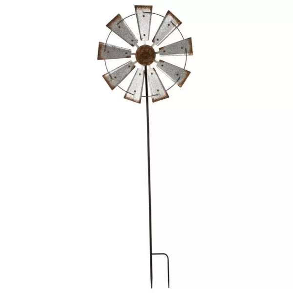 Glitzhome 69.4 in. H Farmhouse Metal Galvanized Wind Spinner Yard Stake or Wall Decor