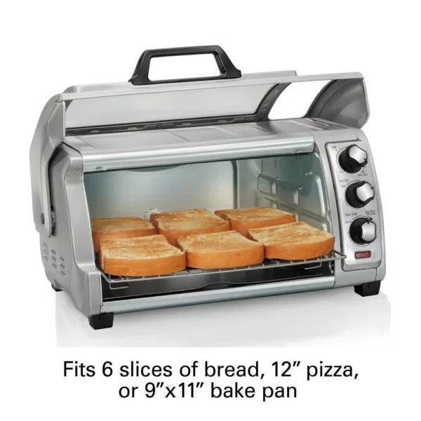 Hamilton Beach Easy Reach 1400 W 6-Slice Grey Toaster Oven with Roll Top Door