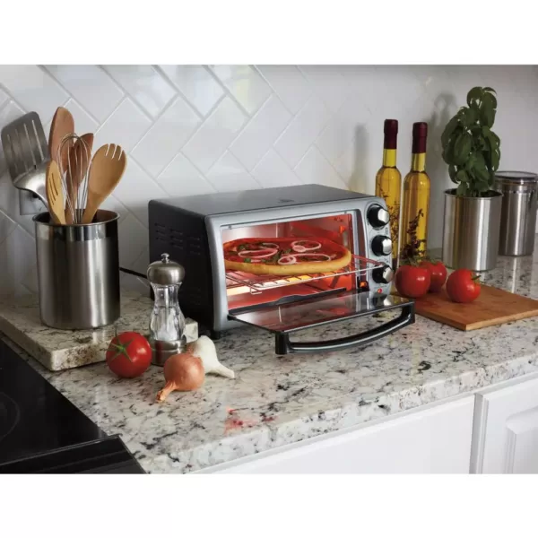 Hamilton Beach 1100 W 4-Slice Stainless Steel and Black Toaster Oven