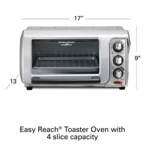 Hamilton Beach Easy Reach 1200 W 4-Slice Silver Toaster Oven with Roll Top Door