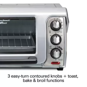 Hamilton Beach Easy Reach 1200 W 4-Slice Silver Toaster Oven with Roll Top Door