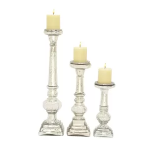 LITTON LANE Silver Glass Square-Based Candle Holders (Set of 3)
