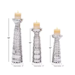 LITTON LANE Contemporary Silver-Finished Ceramic Candle Holders (Set of 3)