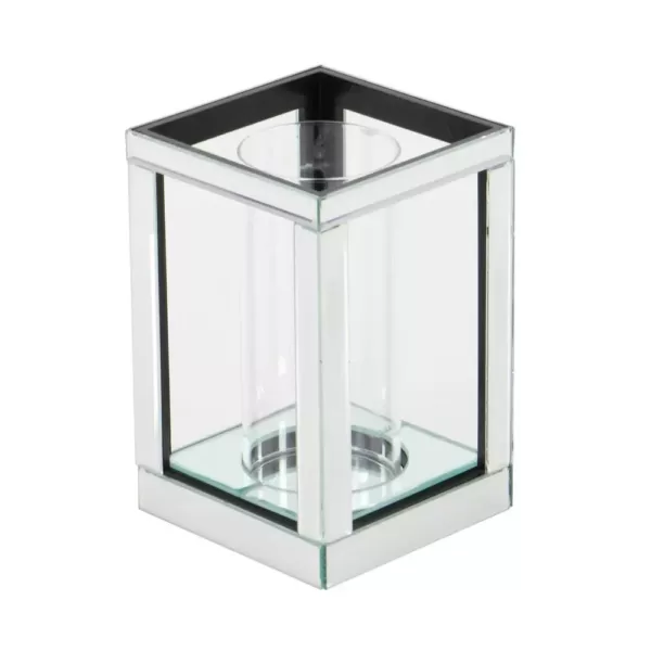LITTON LANE 10 in. Silver Wood and Clear Glass Candle Holder