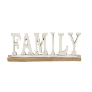 LITTON LANE 15 in. x 6 in. Silver Aluminum "FAMILY" Standing Sign on Oak Brown Wooden Base