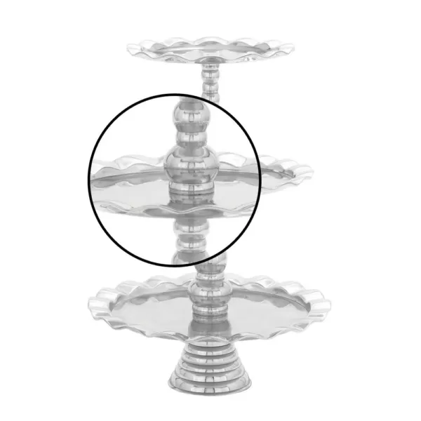 LITTON LANE 24 in. Polished Silver Aluminum 3-Tiered Round Wavy-Ribbon-Rimmed Tray Stand