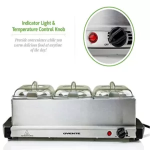 Ovente Mini 3-Tray Buffet Server and Food Warmer with Stand Alone Warmer Tray