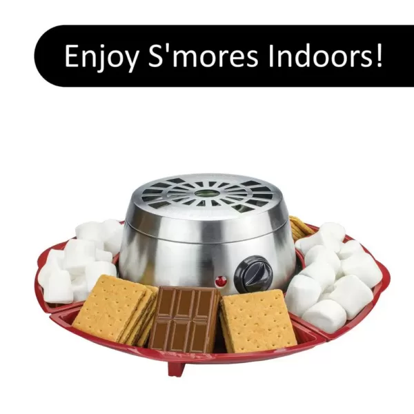 Brentwood Appliances Silver/Red Indoor Electric Stainless Steel S’mores Maker with 4-Trays and 4-Roasting Forks