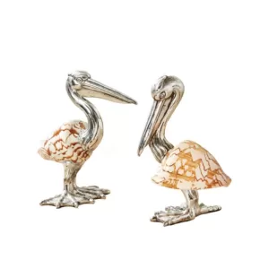 Two's Company Shell Sculpture Pelicans - Silver-Plated Resin/Cymbiola Nobilis Shell (Set of 2)