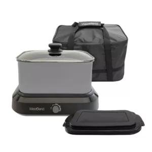 West Bend 6 qt. Silver Non-Stick Versatility Slow Cooker with 5-Temperature Settings Includes Travel Lid and Thermal Tote