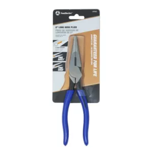 Southwire 8 in. Heavy-Duty Long-Nose Pliers with Side Cutter, Stripper and Dipped Handles