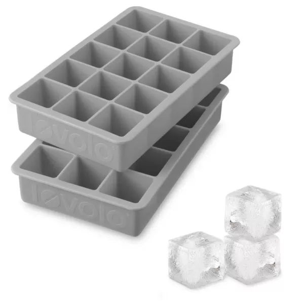 Spectrum Perfect Cube Silicone Ice Mold Freezer Tray 1.25 Cubes for Whiskey, Bourbon, Spirits & Liquor, 2-Piece Set, Oyster Gray