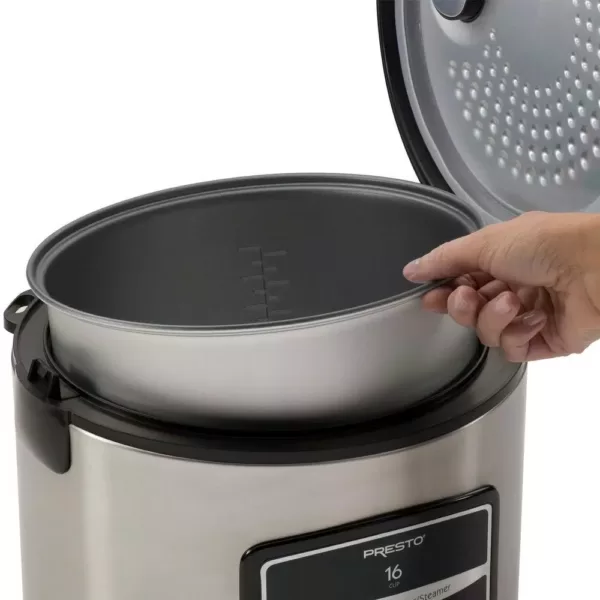Presto 16-Cup Stainless Steel Rice Cooker with Non-Stick Cooking Pot
