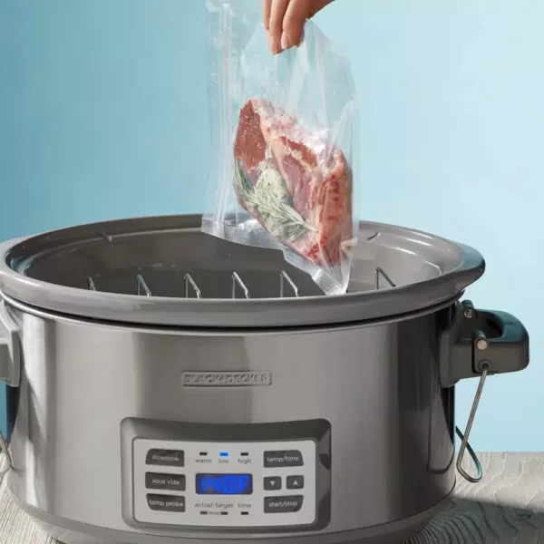 BLACK+DECKER 7 Qt. Stainless Steel Electric Slow Cooker with Temperature Probe and Precision Sous-Vide