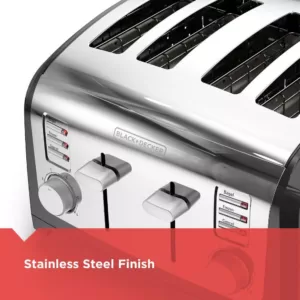 BLACK+DECKER 4-Slice Stainless Steel Wide Slot Toaster with Crumb Tray