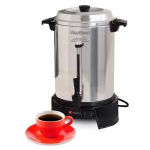 West Bend 55-Cup Silver Aluminum with Quick Brewing Large Capacity Commercial Coffee Urn Features Automatic Temperature Control