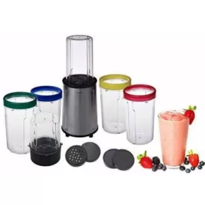 Ovente 12 oz. Single Speed Clear Countertop Blender with Food Processor Attachment