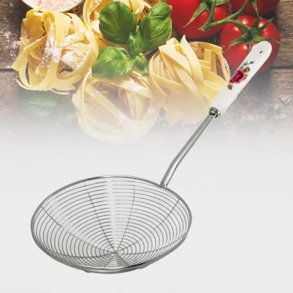 ExcelSteel 6.25 in. Stainless Steel Wire Strainer with Ceramic Rose Handle and Hook