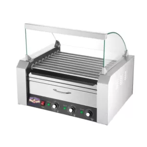 Great Northern 9-Hot Dog 124 sq. in. Stainless Steel Hot Dog Roller Grill with Bun Warmer and Cover