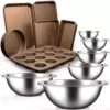 NutriChef 12-Piece Stainless Steel Kitchen Mixing Bowl and Nonstick Bakeware Set