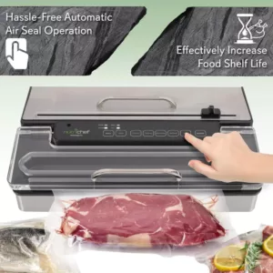 NutriChef White Kitchen Pro Stainless Steel Food Vacuum Sealer System - Countertop Electric Air Seal Preserver with Air Vac Bags